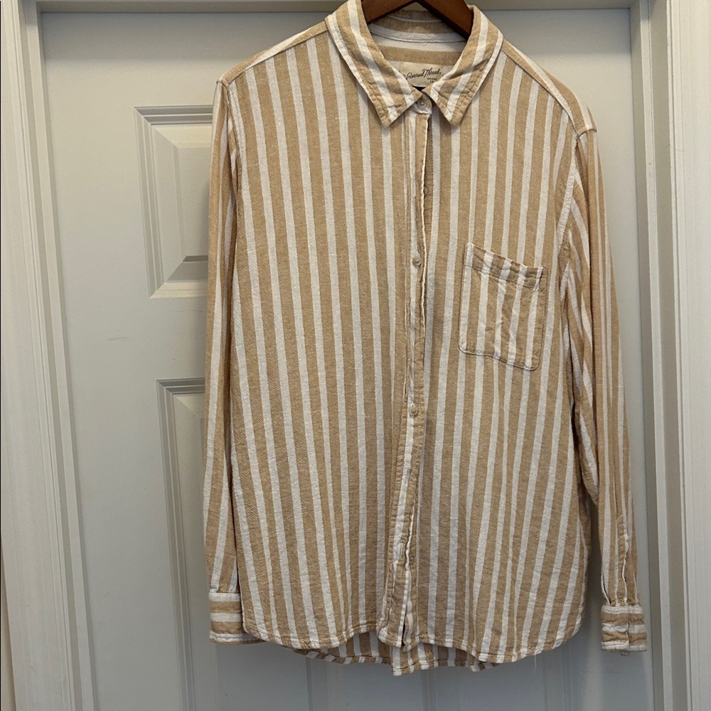 Universal Thread Tan and White Striped Blouse